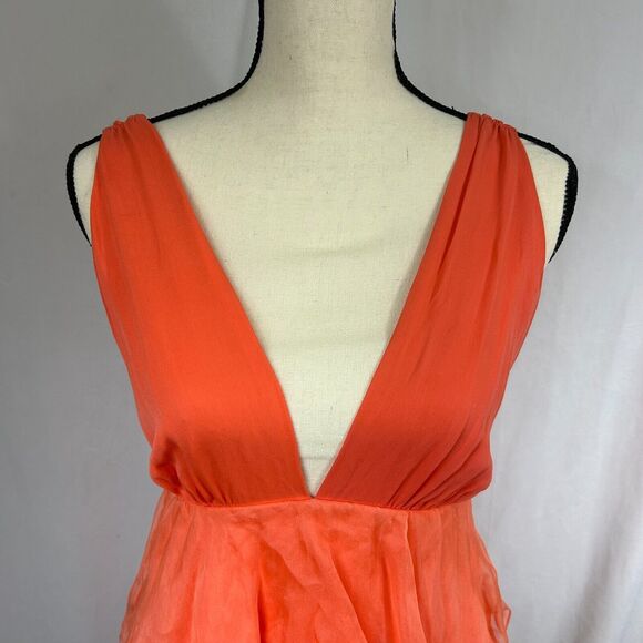 ALICE + OLIVIA Fit & Flare Silk Tiered Mini Dress - Coral Orange Tangeri… - Picture 2 of 11